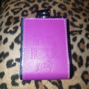 Pink "is it happy hour yet?" Flask synthetic leather and stainless steal